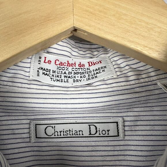 Vintage Dior Mens Cotton Blue Striped, White Button-Down Shirt Size 16.5-35 - Picture 7 of 8